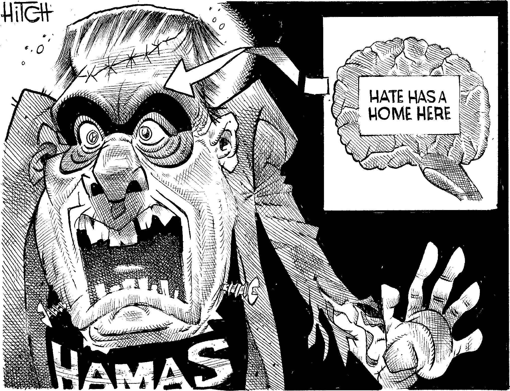 Publication OCR: HiTcHt HATE HAS A HOME HERE HAMAS ! HiTcHt HATE HAS A HOME HERE HAMAS !