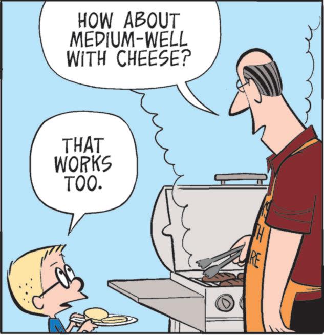 Graphics OCR: HOW ABOUT MEDIUM-WELL WITH CHEESE? THAT WORKS TOO. HOW ABOUT MEDIUM - WELL WITH CHEESE ? THAT WORKS TOO .
