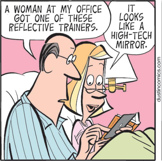 Pleased OCR: A WOMAN AT MY OFFICE GOT ONE OF THESE REFLECTIVE TRAINERS. IT LOOKS LIKE A HIGH-TECH MIRROR. dustincomics.com A WOMAN AT MY OFFICE GOT ONE OF THESE REFLECTIVE TRAINERS . IT LOOKS LIKE A HIGH - TECH MIRROR . dustincomics.com