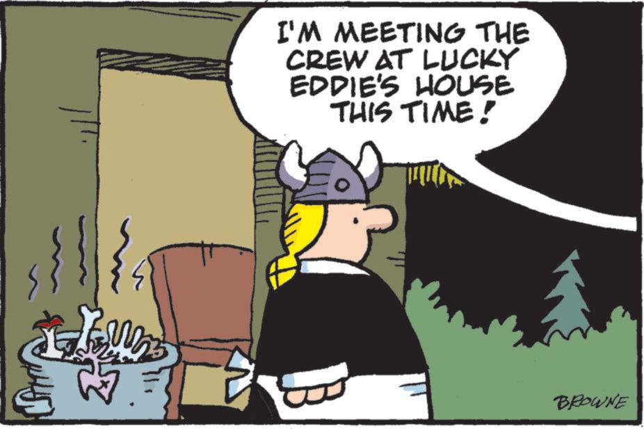 Fictional character OCR: I'M MEETING THE CREW AT LUCKY EDDIE'S HOUSE THIS TIME! B BROWNE I'M MEETING THE CREW AT LUCKY EDDIE'S HOUSE THIS TIME ! B BROWNE
