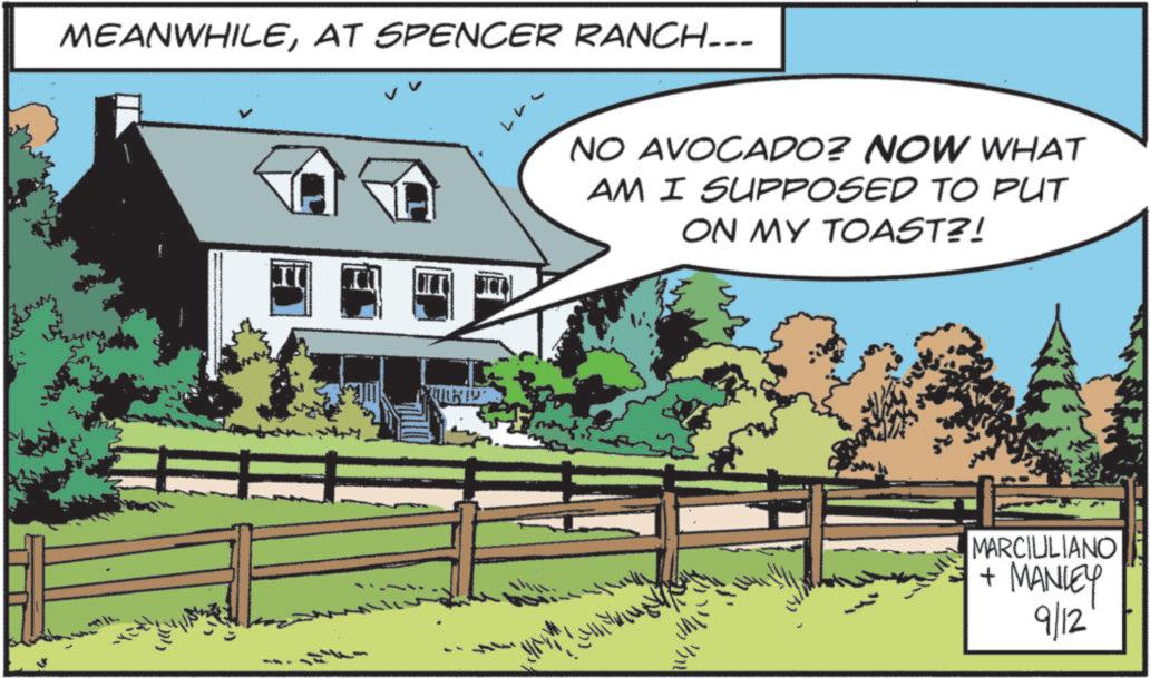 Farm OCR: MEANWHILEAT SPENCER RANCH--- 1724- IU NO AVOCADO? NOW WHAT AM I SUPPOSED TO PUT ON MY TOAST?! ??????? MARCIULIANO + MANLEY 9/12 MEANWHILEAT SPENCER RANCH --- 1724- IU NO AVOCADO ? NOW WHAT AM I SUPPOSED TO PUT ON MY TOAST ?! ??? ??? ? MARCIULIANO + MANLEY 9/12