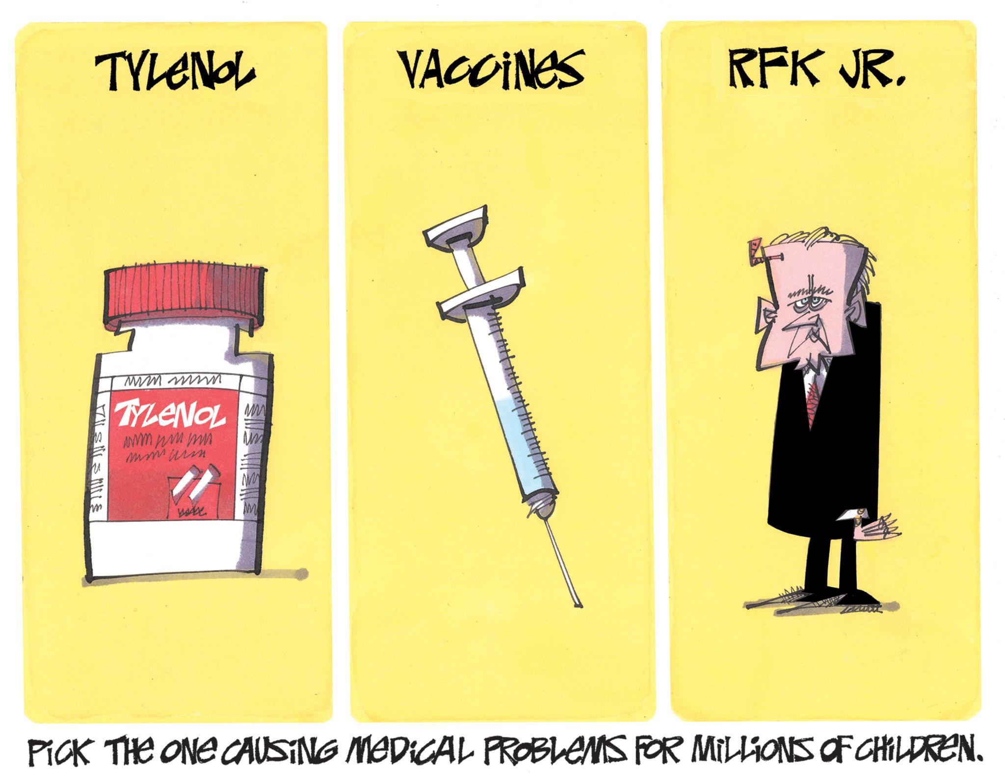 Animation OCR: TYLENOL VACCINES RFK JR. www www TYLENOL www M M m use M PICK THE ONE CAUSING MEDICAL PROBLEMS FOR MILLIONS OF CHILDREN. TYLENOL VACCINES RFK JR . www www TYLENOL www M M m use M PICK THE ONE CAUSING MEDICAL PROBLEMS FOR MILLIONS OF CHILDREN .