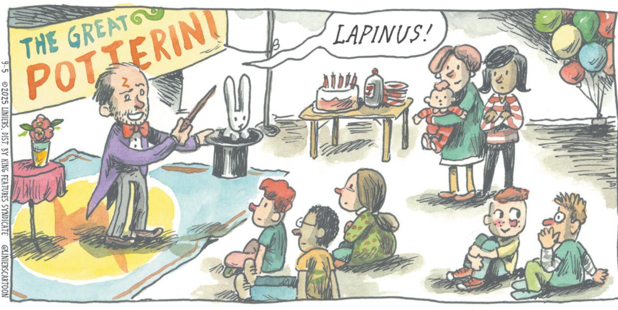 Child art OCR: THE GREAT POTTERINI B LAPINUS! 9-5 2025 LINIERSDIST. BY KING FEATURES SYNDICATE @LINIERSCARTOON THE GREAT POTTERINI B LAPINUS ! 9-5 2025 LINIERSDIST . BY KING FEATURES SYNDICATE @LINIERSCARTOON
