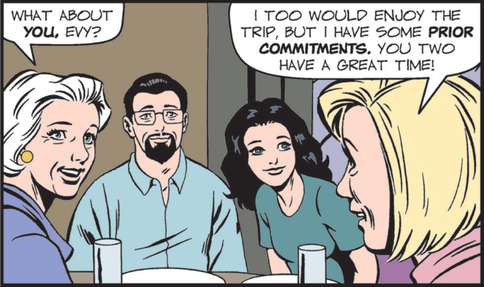 Fictional character OCR: WHAT ABOUT YOUEVY? I TOO WOULD ENJOY THE TRIPBUT I HAVE SOME PRIOR COMMITMENTS. YOU TWO HAVE A GREAT TIME! WHAT ABOUT YOUEVY ? I TOO WOULD ENJOY THE TRIPBUT I HAVE SOME PRIOR COMMITMENTS . YOU TWO HAVE A GREAT TIME !