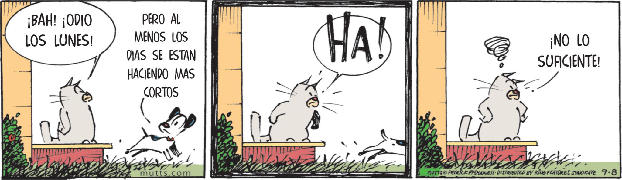 Animation OCR: ¡BAH! ¡ODIO LOS LUNES! PERO AL MENOS LOS DIAS SE ESTAN HACIENDO MAS CORTOS HAD ¡NO LO SUFICIENTE! mutts.com MUTTS PATRICK MYDOUNE DISTRIBUTED BY KING FEATURES SYNDICATE 9.8 ¡ BAH ! ¡ ODIO LOS LUNES ! PERO AL MENOS LOS DIAS SE ESTAN HACIENDO MAS CORTOS HAD ¡ NO LO SUFICIENTE ! mutts.com MUTTS PATRICK MYDOUNE DISTRIBUTED BY KING FEATURES SYNDICATE 9.8