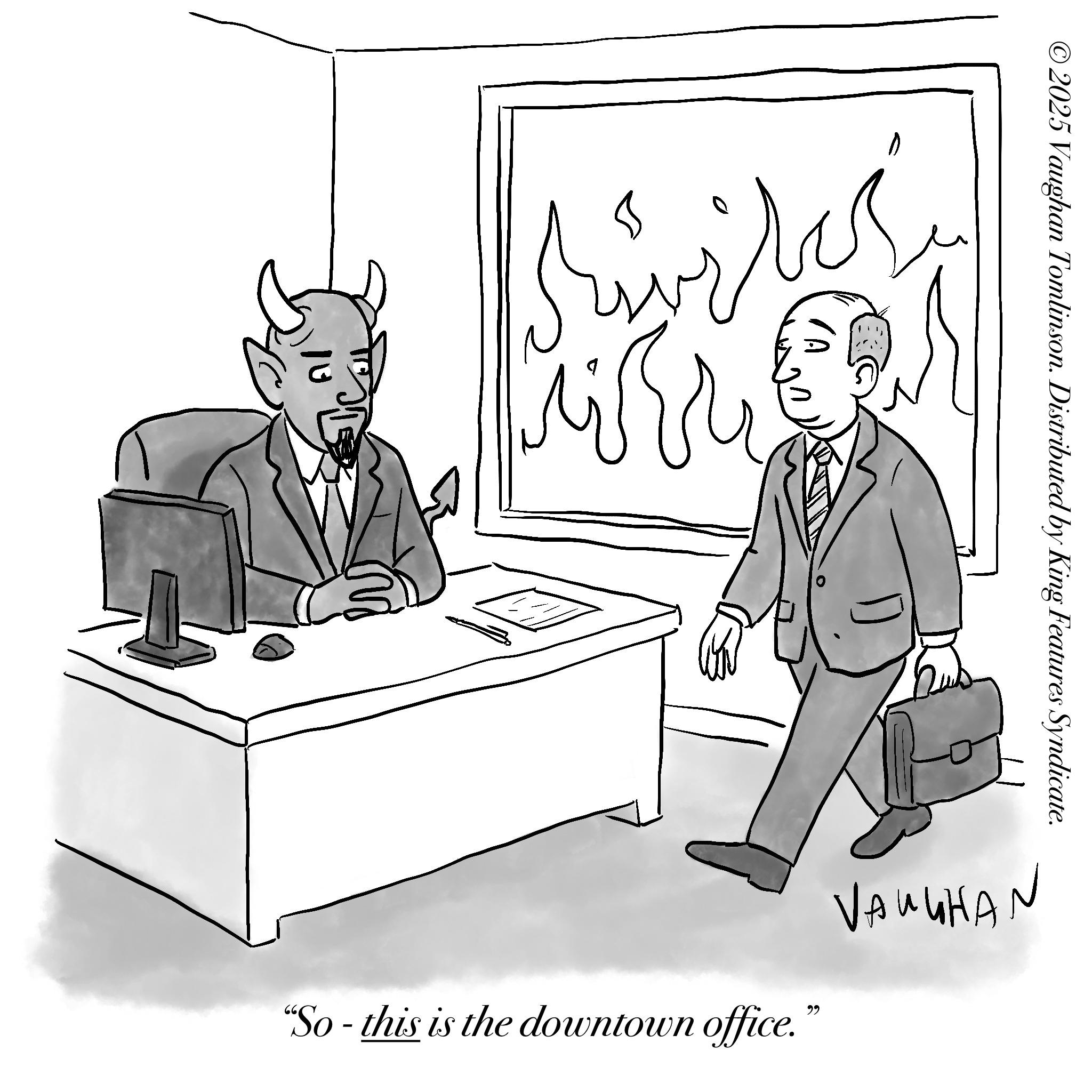 Animation OCR: ?/ Driviter ?? ?? ?????? ???? ??? "So - this is the downtown office. 66 VAUGHAN © 2025 Vaughan Tomlinson. Distributed by King Features Syndicate. ? / Driviter ?? ?? ?????? ???? ??? " So - this is the downtown office . 66 VAUGHAN © 2025 Vaughan Tomlinson . Distributed by King Features Syndicate .