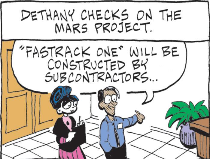 Businessperson OCR: DETHANY CHECKS ON THE MARS PROJECT. "FASTRACK ONE" WILL BE CONSTRUCTED BY SUBCONTRACTORS... DETHANY CHECKS ON THE MARS PROJECT . " FASTRACK ONE " WILL BE CONSTRUCTED BY SUBCONTRACTORS ...