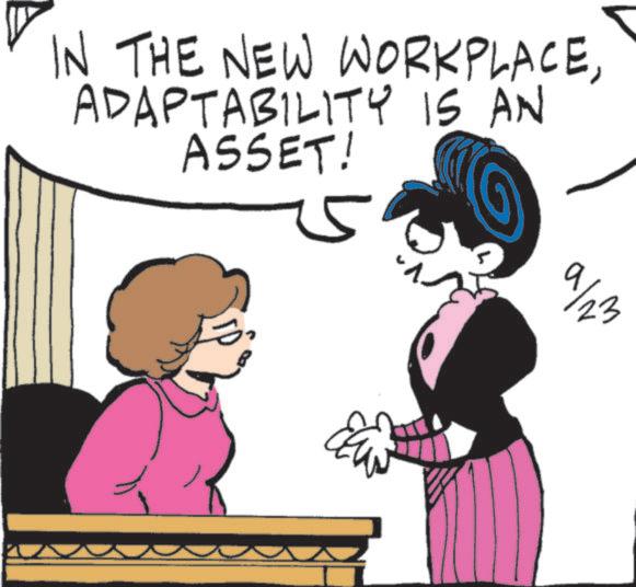 Fictional character OCR: IN THE NEW WORKPLACEADAPTABILITY IS AN ASSET! ? ???? IN THE NEW WORKPLACEADAPTABILITY IS AN ASSET ! ? ????