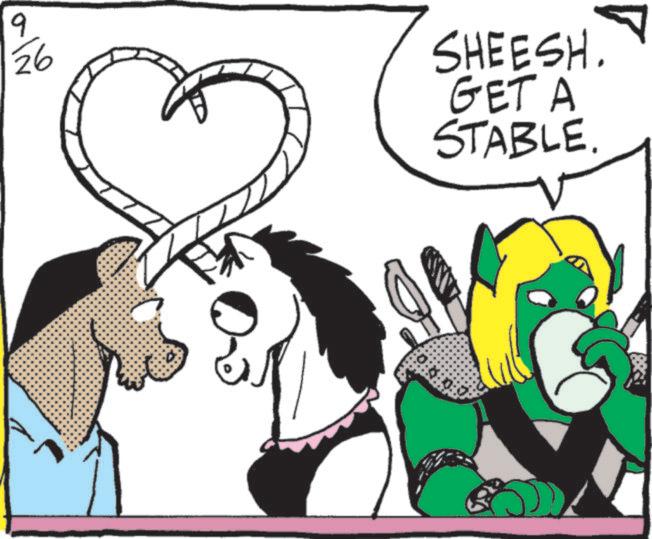 Animated cartoon OCR: 9 26 SHEESH. GET A STABLE. 9 26 SHEESH . GET A STABLE .