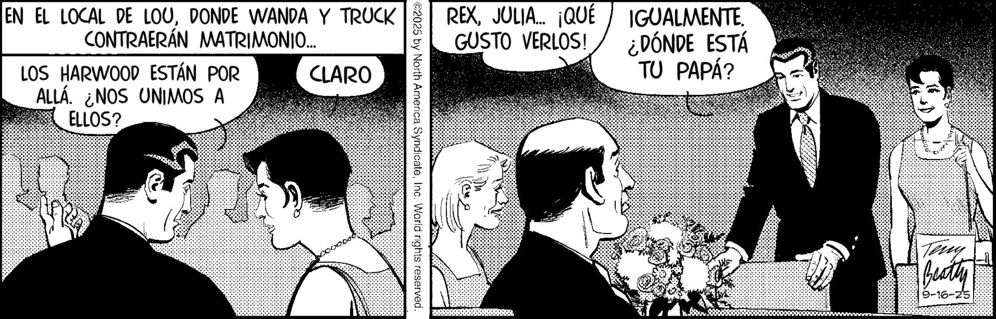 Animated cartoon Faces (2) OCR: EN EL LOCAL DE LOUDONDE WANDA Y TRUCK CONTRAERÁN MATRIMONIO... LOS HARWOOD ESTÁN POR ALLÁ. ¿NOS UNIMOS A CLARO ELLOS? REXJULIA... ¡QUÉ GUSTO VERLOS! IGUALMENTE. ¿DÓNDE ESTÁ TU PAPÁ? ©2025 by North America SyndicateInc. World rights reserved. Tony Beatty 9-16-25 EN EL LOCAL DE LOUDONDE WANDA Y TRUCK CONTRAERÁN MATRIMONIO ... LOS HARWOOD ESTÁN POR ALLÁ . ¿ NOS UNIMOS A CLARO ELLOS ? REXJULIA ... ¡ QUÉ GUSTO VERLOS ! IGUALMENTE . ¿ DÓNDE ESTÁ TU PAPÁ ? © 2025 by North America SyndicateInc. World rights reserved . Tony Beatty 9-16-25