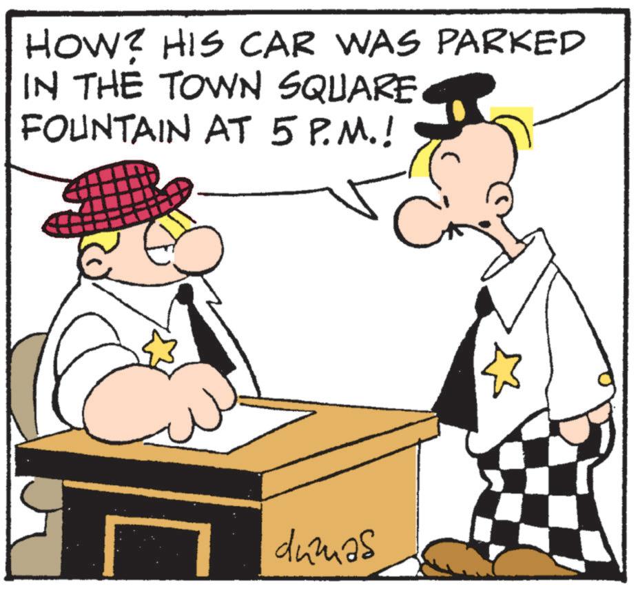 Animation OCR: HOW? HIS CAR WAS PARKED IN THE TOWN SQUARE FOUNTAIN AT 5P.M.! dumas HOW ? HIS CAR WAS PARKED IN THE TOWN SQUARE FOUNTAIN AT 5P.M. ! dumas