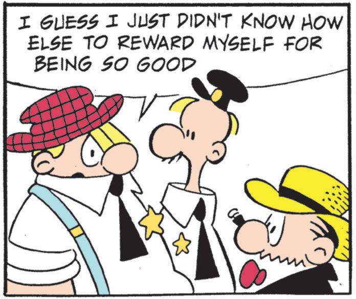 Costume Hat OCR: I GUESS I JUST DIDN'T KNOW HOW ELSE TO REWARD MYSELF FOR BEING SO GOOD I GUESS I JUST DIDN'T KNOW HOW ELSE TO REWARD MYSELF FOR BEING SO GOOD