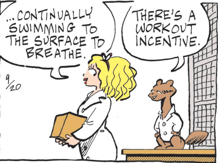 Line art OCR: CONTINUALLY SWIMMING TO THE SURFACE TO BREATHE. THERE'S A WORKOUT INCENTIVE. %/20 ? CONTINUALLY SWIMMING TO THE SURFACE TO BREATHE . THERE'S A WORKOUT INCENTIVE . % / 20 ?