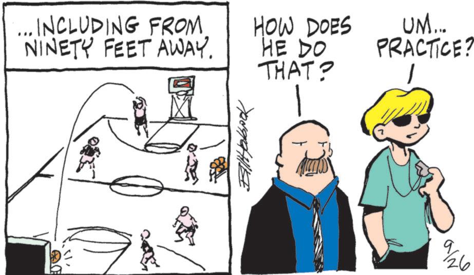 OCR: .. INCLUDING FROM NINETY FEET AWAY. EllHabbook HOW DOES HE DO THAT? UM... PRACTICE? 7 26 ??? .. INCLUDING FROM NINETY FEET AWAY . EllHabbook HOW DOES HE DO THAT ? UM ... PRACTICE ? 7 26 ???