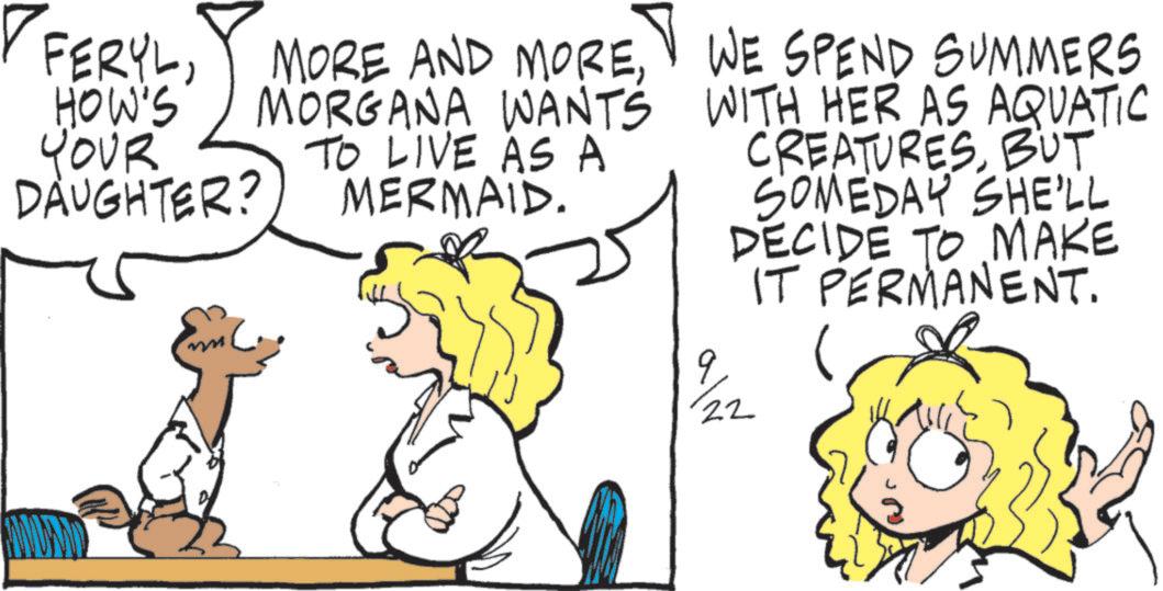 Animation OCR: T FERYLWE SPEND SUMMERS HOW'S MORGANA WANTS YOUR TO LIVE AS A DAUGHTER? MERMAID. WITH HER AS AQUATIC CREATURESBUT SOMEDAY SHE'LL DECIDE TO MAKE IT PERMANENT. 1/22 alm T FERYLMORE AND MOREWE SPEND SUMMERS HOW'S MORGANA WANTS YOUR TO LIVE AS A DAUGHTER ? MERMAID . WITH HER AS AQUATIC CREATURESBUT SOMEDAY SHE'LL DECIDE TO MAKE IT PERMANENT . 1/22 alm