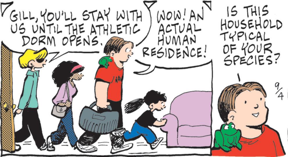 Animation OCR: ? GILLYOU'LL STAY WITH WOW! AN US UNTIL THE ATHLETIC DORM OPENS. ACTUAL HUMAN RESIDENCE! IS THIS HOUSEHOLD TYPICAL OF YOUR SPECIES? /NAV ala ? GILLYOU'LL STAY WITH WOW ! AN US UNTIL THE ATHLETIC DORM OPENS . ACTUAL HUMAN RESIDENCE ! IS THIS HOUSEHOLD TYPICAL OF YOUR SPECIES ? / NAV ala