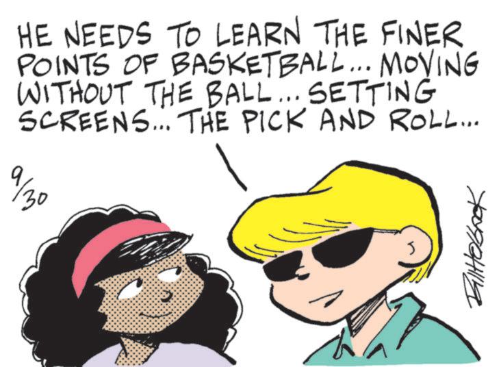 Fictional character OCR: ??????? HE NEEDS TO LEARN THE FINER POINTS OF BASKETBALL... MOVING WITHOUT THE BALL... SETTING SCREENS... THE PICK AND ROLL... 1/30 ??????? HE NEEDS TO LEARN THE FINER POINTS OF BASKETBALL ... MOVING WITHOUT THE BALL ... SETTING SCREENS ... THE PICK AND ROLL ... 1/30