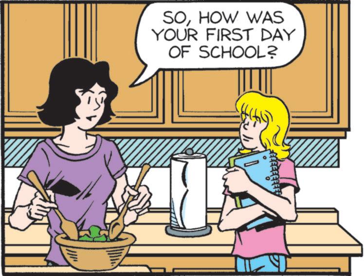 Animated cartoon OCR: SOHOW WAS YOUR FIRST DAY OF SCHOOL? EEEEEEEEF SOHOW WAS YOUR FIRST DAY OF SCHOOL ? EEEEEEEEF