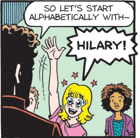 Graphics OCR: SO LET'S START ALPHABETICALLY WITH- HILARY! SO LET'S START ALPHABETICALLY WITH- HILARY !