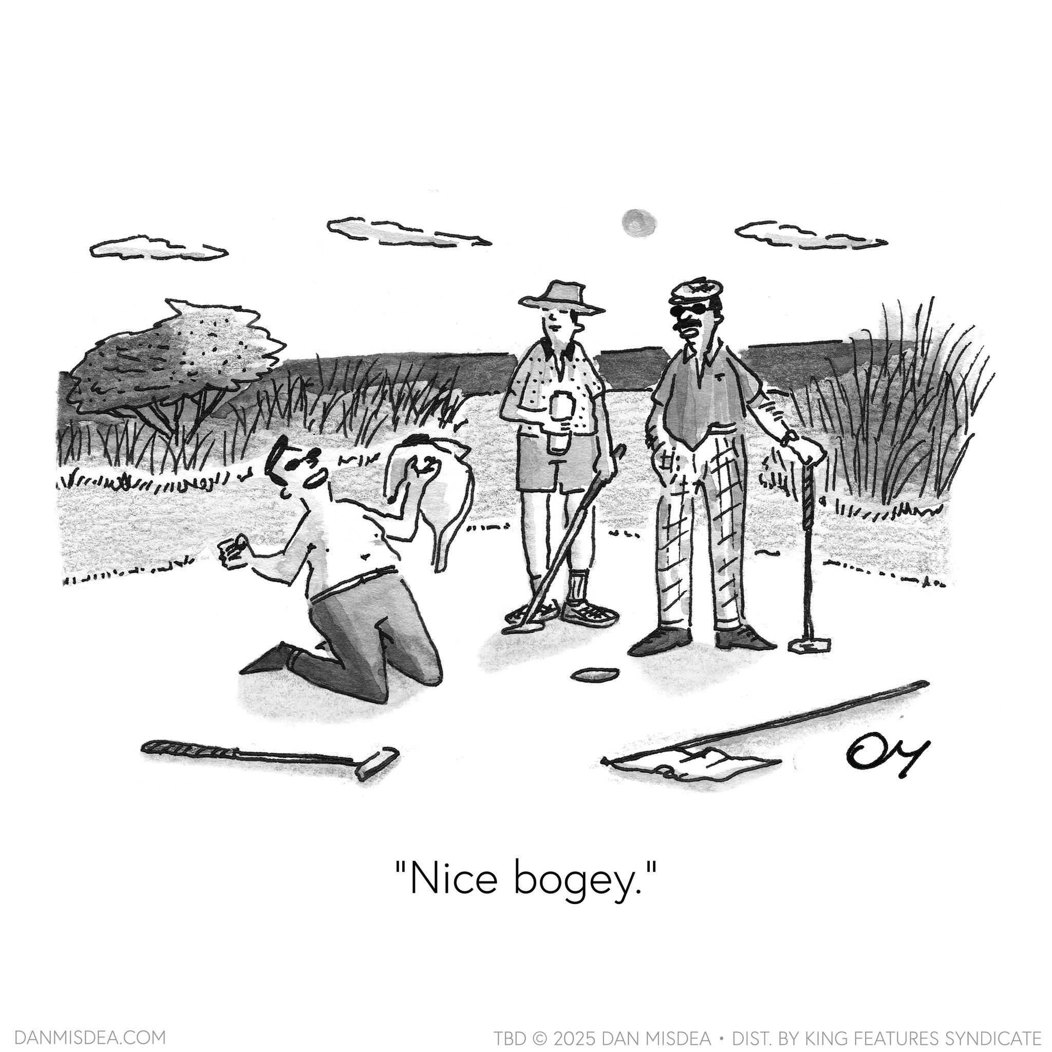 Photo caption OCR: "Nice bogey." 0 DANMISDEA.COM TBD © 2025 DAN MISDEA • DIST. BY KING FEATURES SYNDICATE " Nice bogey . " 0 DANMISDEA.COM TBD © 2025 DAN MISDEA • DIST . BY KING FEATURES SYNDICATE