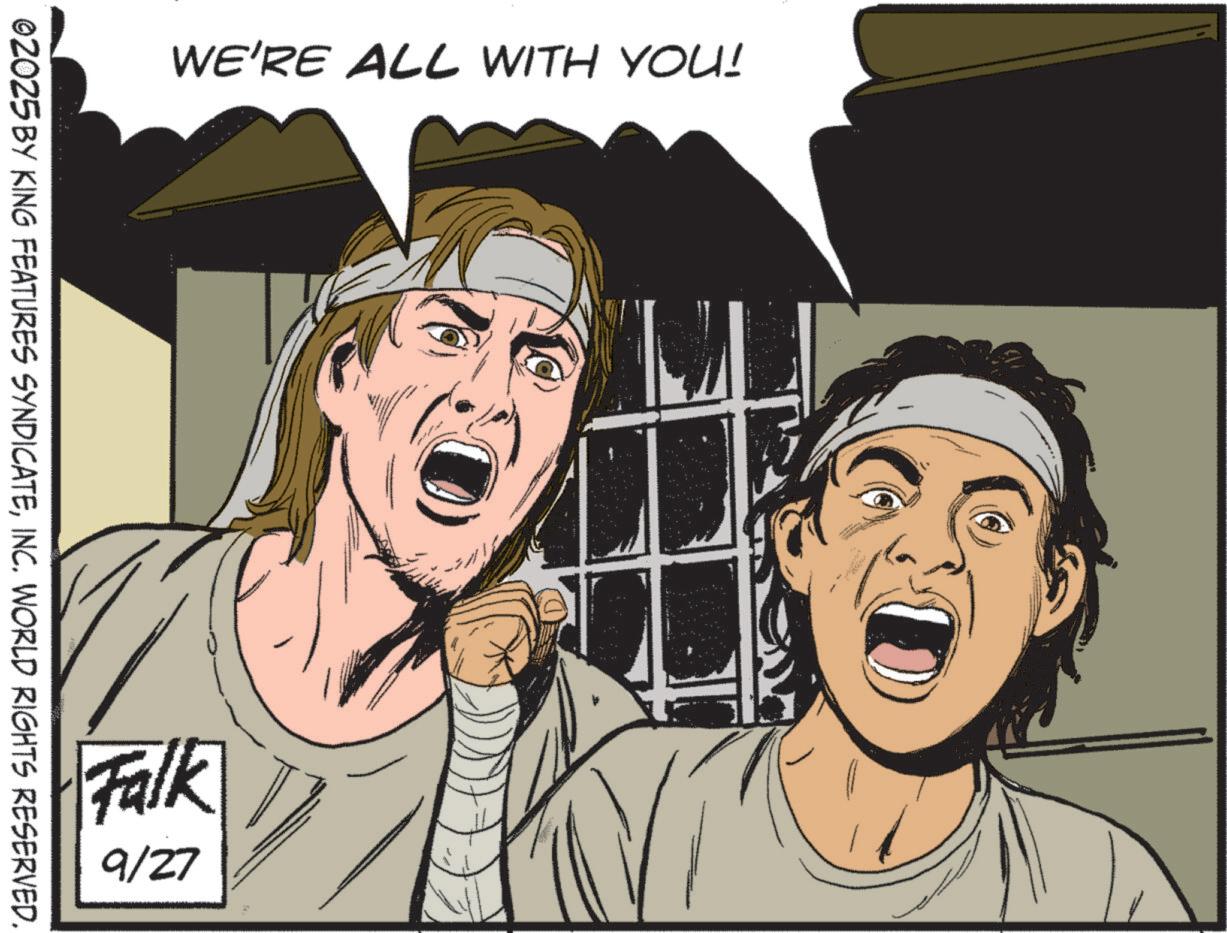 Fictional character OCR: WE'RE ALL WITH YOU! 02025 BY KING FEATURES SYNDICATEINC. WORLD RIGHTS RESERVED. Falk 9/27 WE'RE ALL WITH YOU ! 02025 BY KING FEATURES SYNDICATEINC . WORLD RIGHTS RESERVED . Falk 9/27