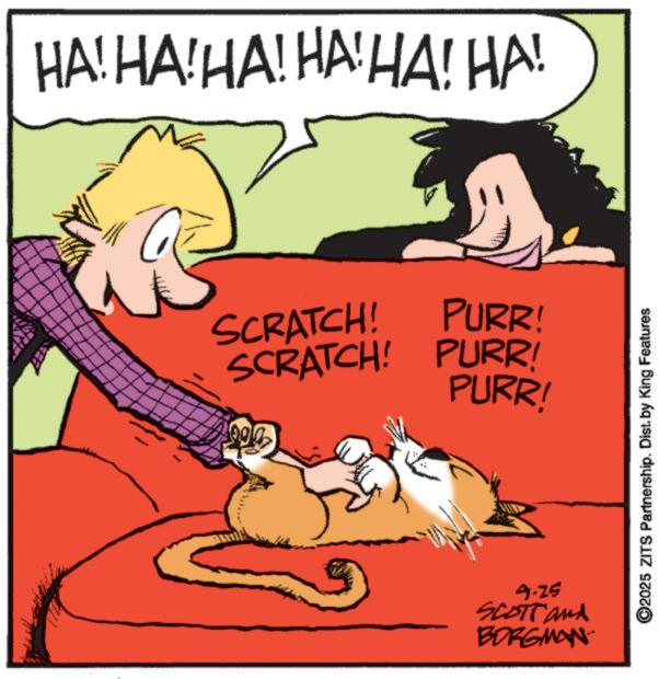 Sleep OCR: HA! HA!HA! HAHA! HA! SCRATCH! SCRATCH! PURR! PURR PURR! 9.25 SCOTT and BORGMAN ©2025 ZITS Partnership. Dist. by King Features HA ! HA ! HA ! HAHA ! HA ! SCRATCH ! SCRATCH ! PURR ! PURR PURR ! 9.25 SCOTT and BORGMAN © 2025 ZITS Partnership . Dist . by King Features