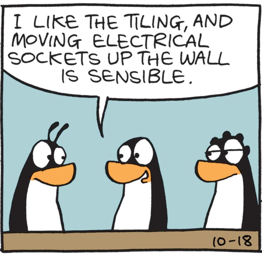 Photo caption OCR: I LIKE THE TILINGAND MOVING ELECTRICAL SOCKETS UP THE WALL IS SENSIBLE. 10-18 I LIKE THE TILINGAND MOVING ELECTRICAL SOCKETS UP THE WALL IS SENSIBLE . 10-18