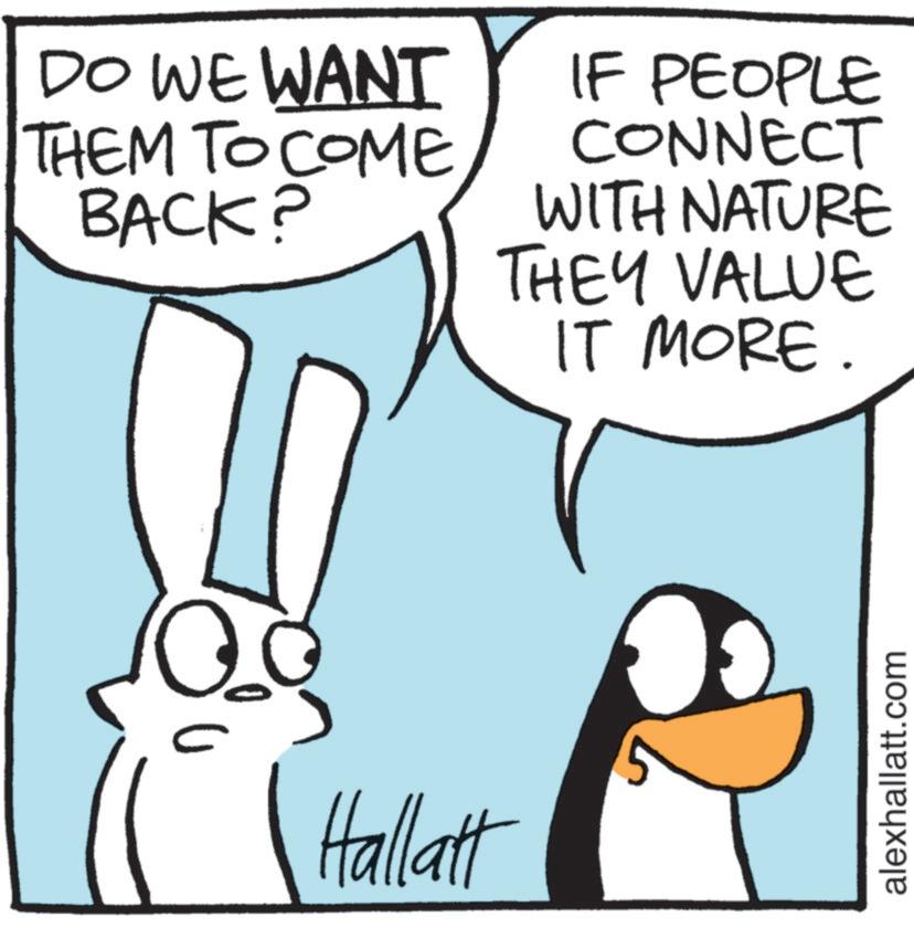 Comic book OCR: DO WE WANT THEM TO COME BACK? IF PEOPLE CONNECT WITH NATURE THEY VALUE IT MORE. Hallatt alexhallatt.com DO WE WANT THEM TO COME BACK ? IF PEOPLE CONNECT WITH NATURE THEY VALUE IT MORE . Hallatt alexhallatt.com