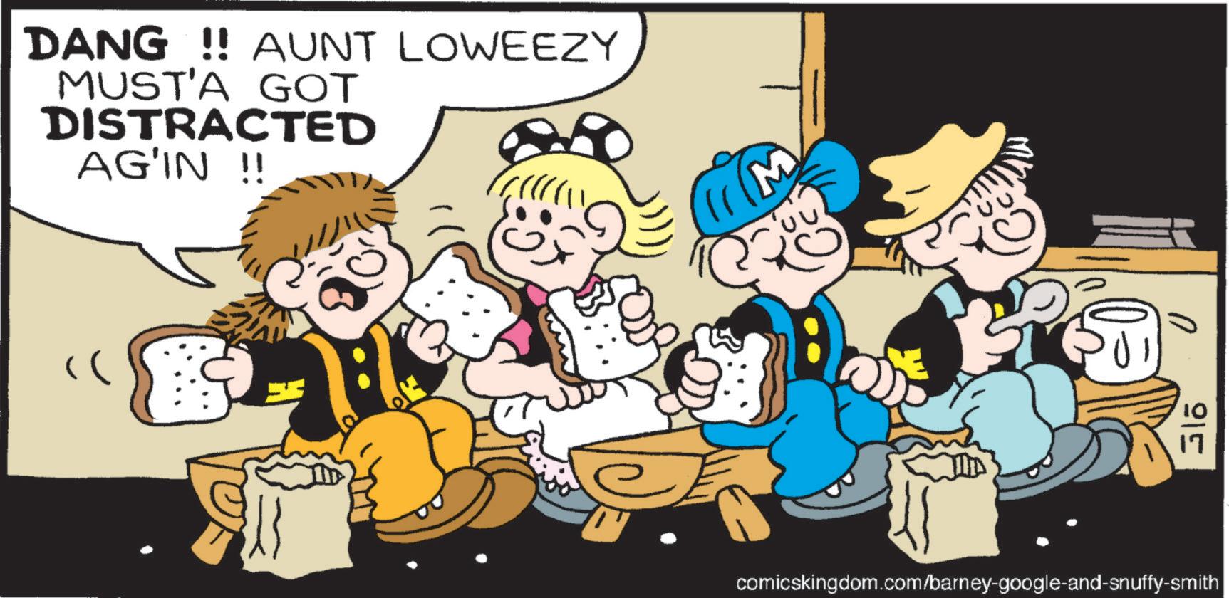 Animation OCR: DANG !! AUNT LOWEEZY MUST'A GOT DISTRACTED AG'IN !! M 915 comicskingdom.com/barney-google-and-snuffy-smith DANG !! AUNT LOWEEZY MUST'A GOT DISTRACTED AG'IN !! M 915 comicskingdom.com/barney-google-and-snuffy-smith