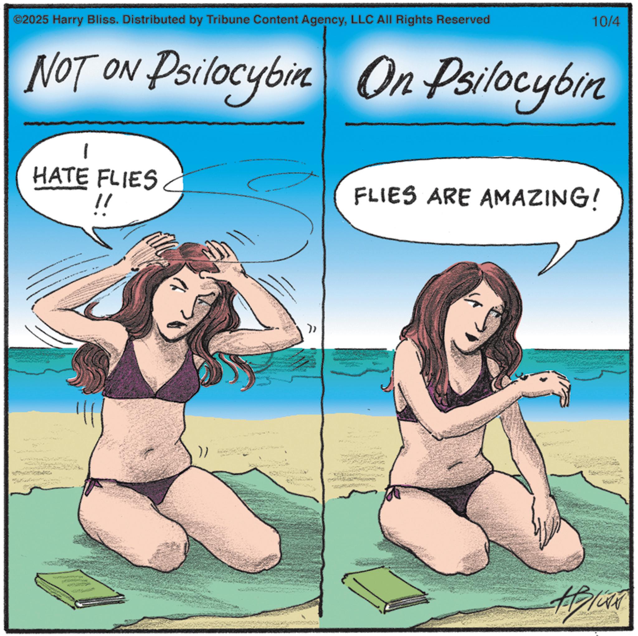 Comics OCR: ©2025 Harry Bliss. Distributed by Tribune Content AgencyLLC All Rights Reserved 10/4 NOT ON Psilocybin On Psilocybin HATE FLIES " FLIES ARE AMAZING! C +Blur © 2025 Harry Bliss . Distributed by Tribune Content AgencyLLC All Rights Reserved 10/4 NOT ON Psilocybin On Psilocybin HATE FLIES " FLIES ARE AMAZING ! C + Blur