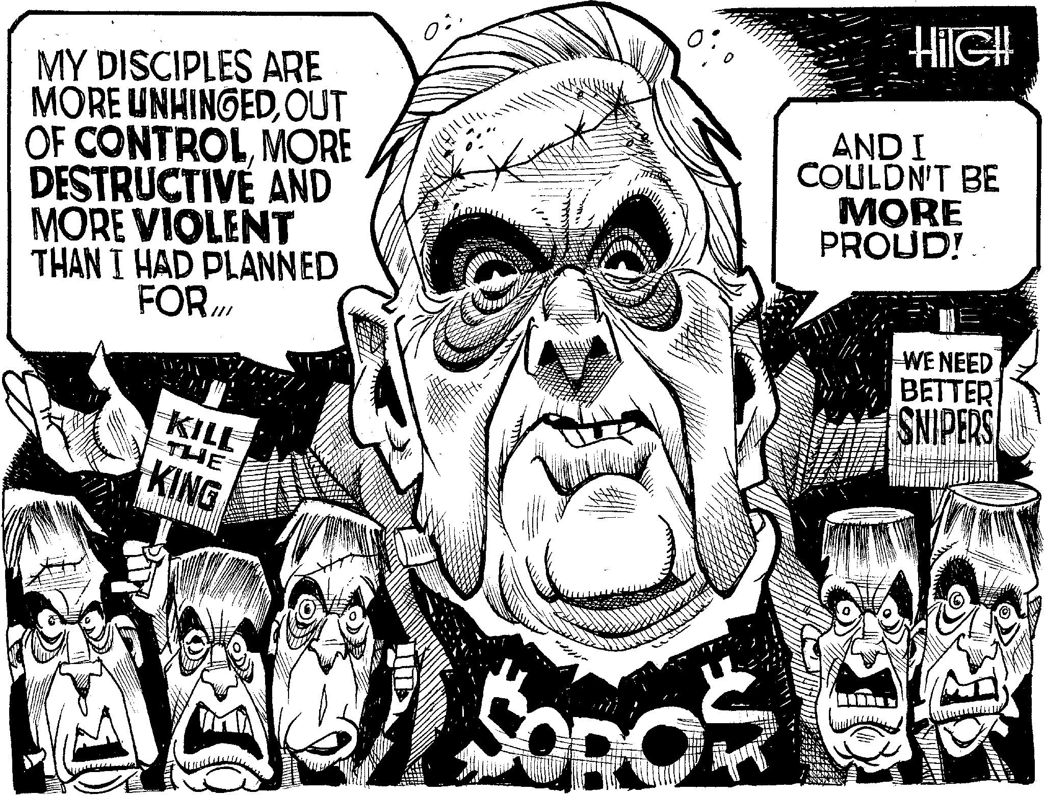 Publication OCR: MY DISCIPLES ARE MORE UNHINGEDOUT OF CONTROLMORE DESTRUCTIVE AND MORE VIOLENT THAN I HAD PLANNED FOR /// 0: HileH AND I COULDN'T BE MORE PROUD! KILL THE KING SOROS WE NEED BETTER SNIPERS MY DISCIPLES ARE MORE UNHINGEDOUT OF CONTROLMORE DESTRUCTIVE AND MORE VIOLENT THAN I HAD PLANNED FOR /// 0 : HileH AND I COULDN'T BE MORE PROUD ! KILL THE KING SOROS WE NEED BETTER SNIPERS
