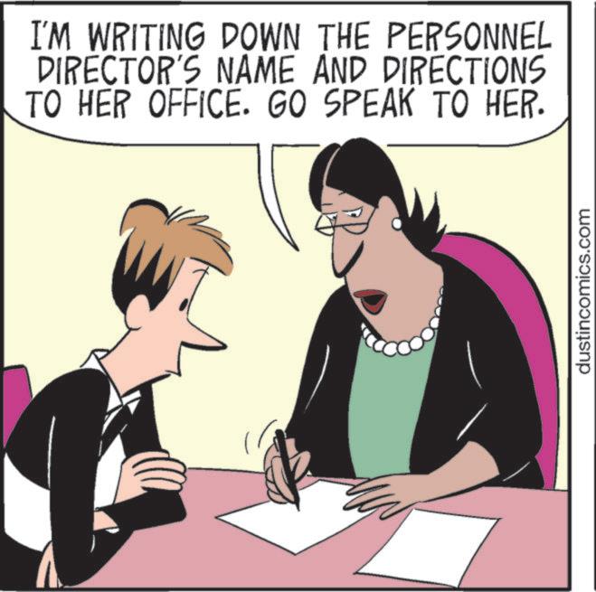 Animated cartoon OCR: I'M WRITING DOWN THE PERSONNEL DIRECTOR'S NAME AND DIRECTIONS TO HER OFFICE. GO SPEAK TO HER. dustincomics.com I'M WRITING DOWN THE PERSONNEL DIRECTOR'S NAME AND DIRECTIONS TO HER OFFICE . GO SPEAK TO HER . dustincomics.com