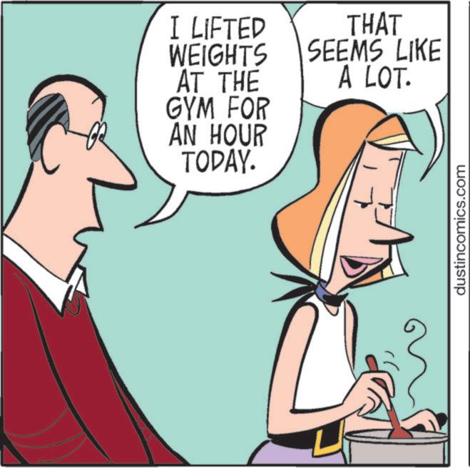 Animated cartoon OCR: I LIFTED WEIGHTS AT THE GYM FOR AN HOUR TODAY. THAT SEEMS LIKE A LOT. dustincomics.com I LIFTED WEIGHTS AT THE GYM FOR AN HOUR TODAY . THAT SEEMS LIKE A LOT . dustincomics.com