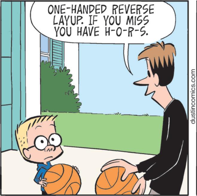 Animation OCR: ONE-HANDED REVERSE LAYUP. IF YOU MISS YOU HAVE H-O-R-S. dustincomics.com ONE - HANDED REVERSE LAYUP . IF YOU MISS YOU HAVE H - O - R - S . dustincomics.com