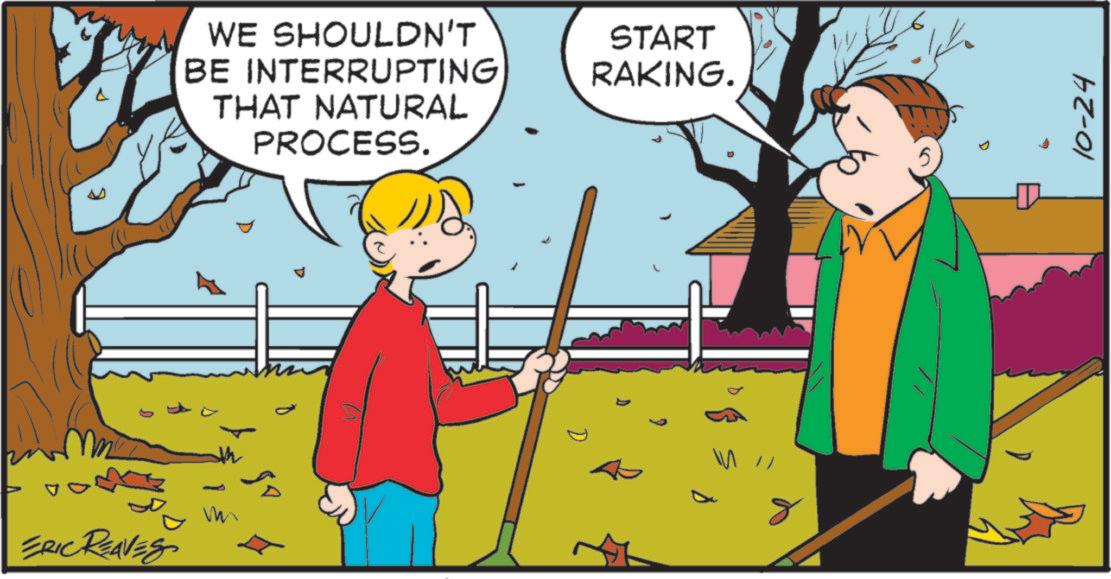 Photo caption OCR: A WE SHOULDN'T BE INTERRUPTING THAT NATURAL PROCESS. START RAKING. ERIC REAVES vm // 5 10-24 A WE SHOULDN'T BE INTERRUPTING THAT NATURAL PROCESS . START RAKING . ERIC REAVES vm // 5 10-24