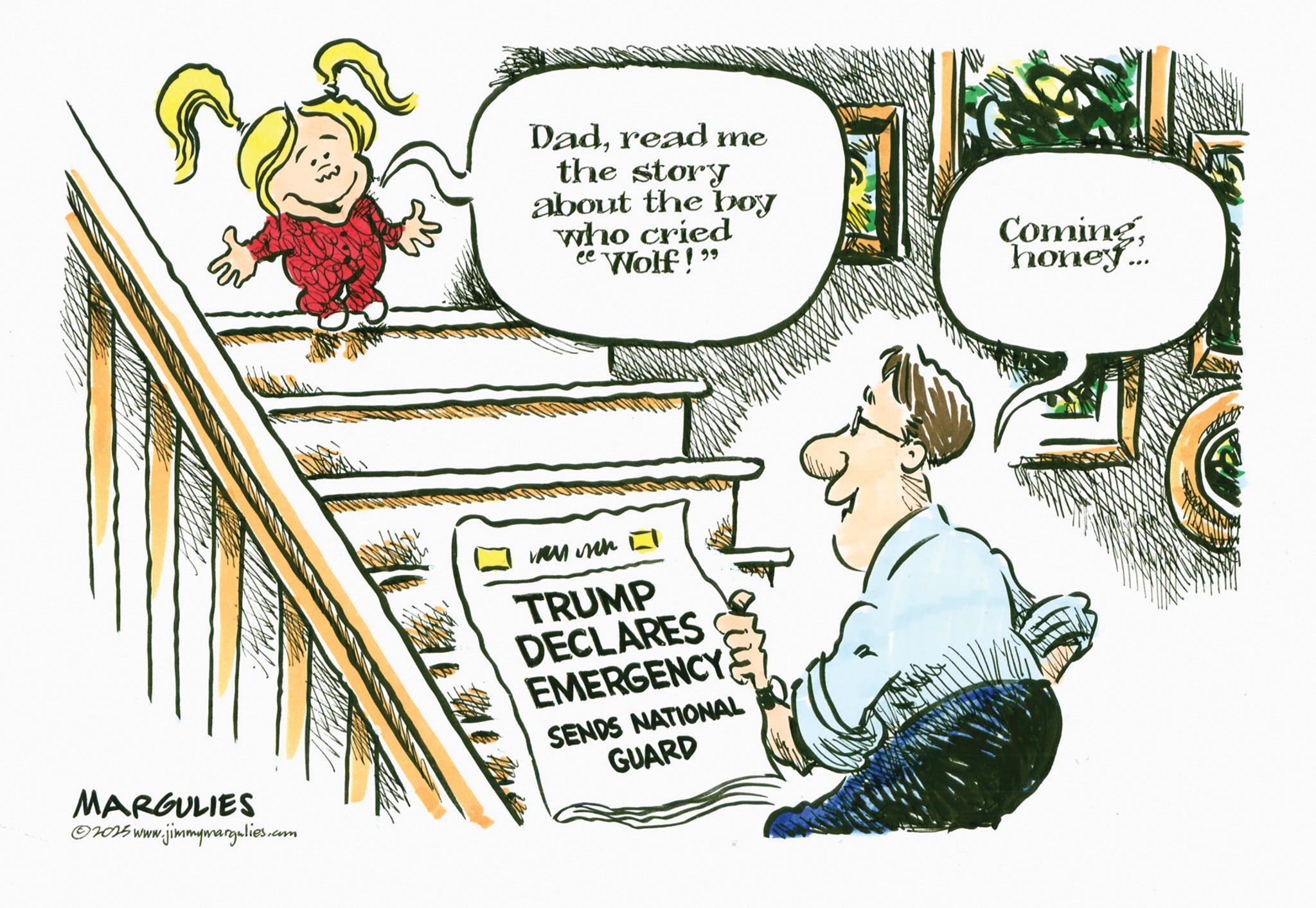Handwriting OCR: Dadread me the story about the boy who cried Comingee Wolf!" honey... MARGULIES ©2015 www.jimmymargulies.com TRUMP DECLARES EMERGENCY SENDS NATIONAL GUARD Dadread me the story about the boy who cried Comingee Wolf ! " honey ... MARGULIES © 2015 www.jimmymargulies.com TRUMP DECLARES EMERGENCY SENDS NATIONAL GUARD