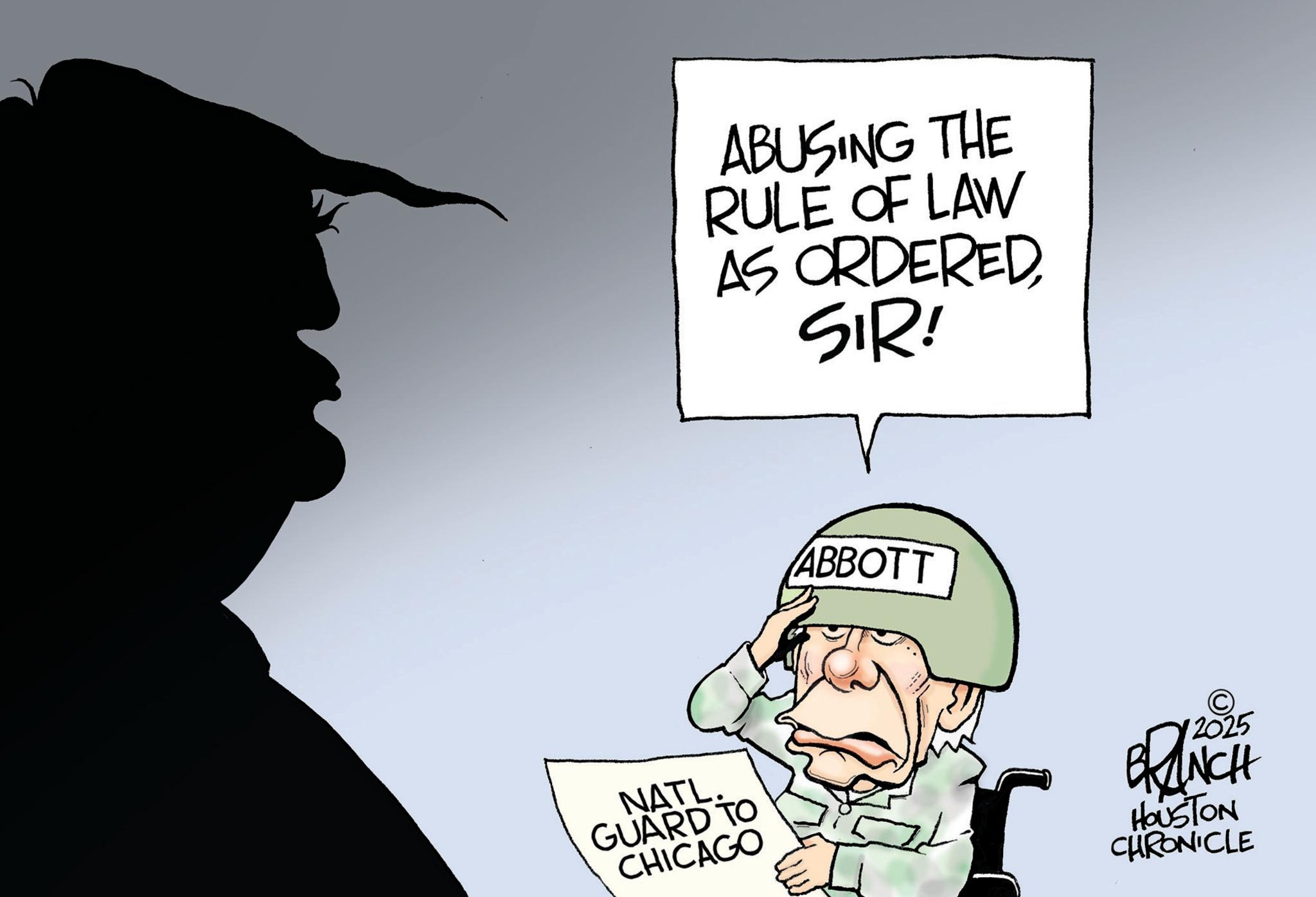 Military rank OCR: ABUSING THE RULE OF LAW AS ORDEREDSIR! NATL. GUARD TO CHICAGO ABBOTT © 2025 BRANCH HOUSTON CHRONICLE ABUSING THE RULE OF LAW AS ORDEREDSIR ! NATL . GUARD TO CHICAGO ABBOTT © 2025 BRANCH HOUSTON CHRONICLE