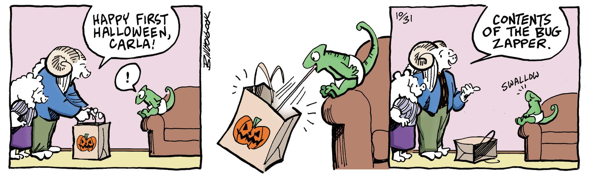 Comic book OCR: HAPPY FIRST HALLOWEENCARLA! 1931 CONTENTS OF THE BUG ZAPPER. SWALLOW HAPPY FIRST HALLOWEENCARLA ! 1931 CONTENTS OF THE BUG ZAPPER . SWALLOW