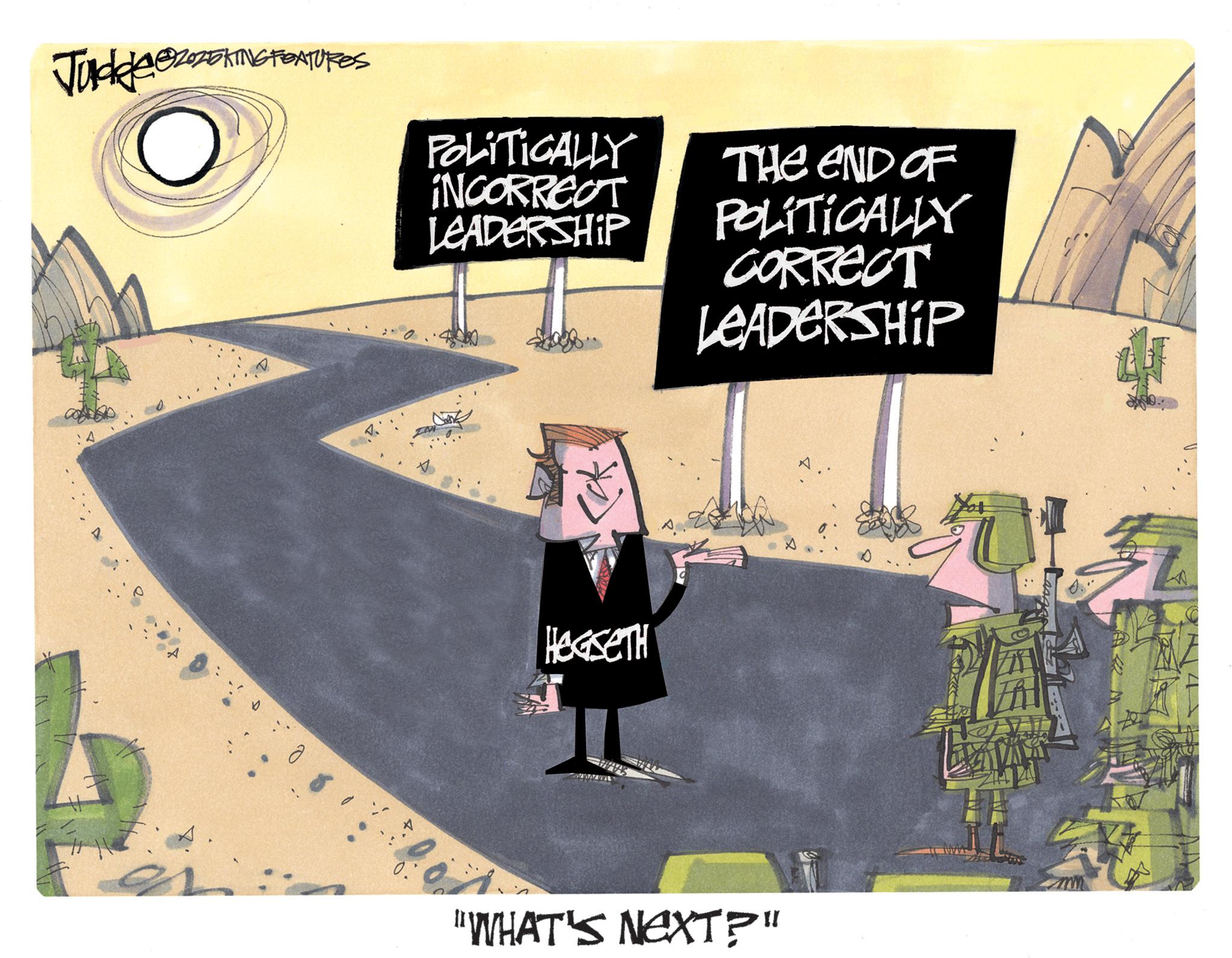 Photo caption OCR: Judkee ZOZEKING FEATURES D 0 8 POLITICALLY INCORRECT LEADERSHIP ?? ????? THE END OF POLÍTICALLY CORRECT LEADERSHIP "WHAT'S NEXT?" 4 Judkee ZOZEKING FEATURES D 0 8 POLITICALLY INCORRECT LEADERSHIP ?? ????? THE END OF POLÍTICALLY CORRECT LEADERSHIP " WHAT'S NEXT ? " 4