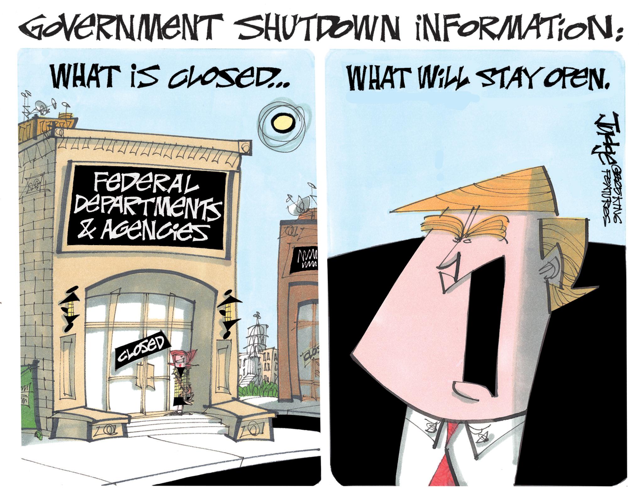 Graphic design OCR: GOVERNMENT SHUTDOWN INFORMATION; WHAT IS CLOSED... WHAT WILL STAY OPEN. O FEDERAL DEPARTMENTS & AGENCIES Mw mmm CLOSED Judge FEATURES CB-25KING GOVERNMENT SHUTDOWN INFORMATION ; WHAT IS CLOSED ... WHAT WILL STAY OPEN . O FEDERAL DEPARTMENTS & AGENCIES Mw mmm CLOSED Judge FEATURES CB - 25KING