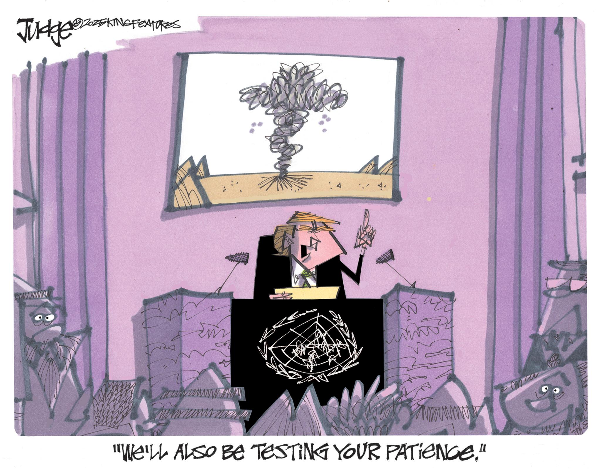 Triangle OCR: Judge K KING FEATURES wwwwwww wwwwwwww "WE'LL ALSO BE TESTING YOUR PATIENCE." Judge K KING FEATURES wwwwwww wwwwwwww " WE'LL ALSO BE TESTING YOUR PATIENCE . "
