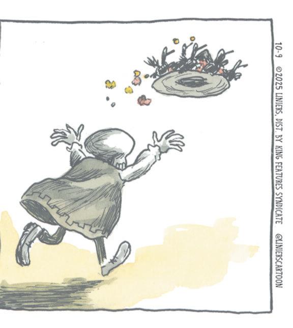 Child art OCR: 10-9 2025 LINIERSDIST. BY KING FEATURES SYNDICATE @LINIERSCARTOON 10-9 2025 LINIERSDIST . BY KING FEATURES SYNDICATE @LINIERSCARTOON