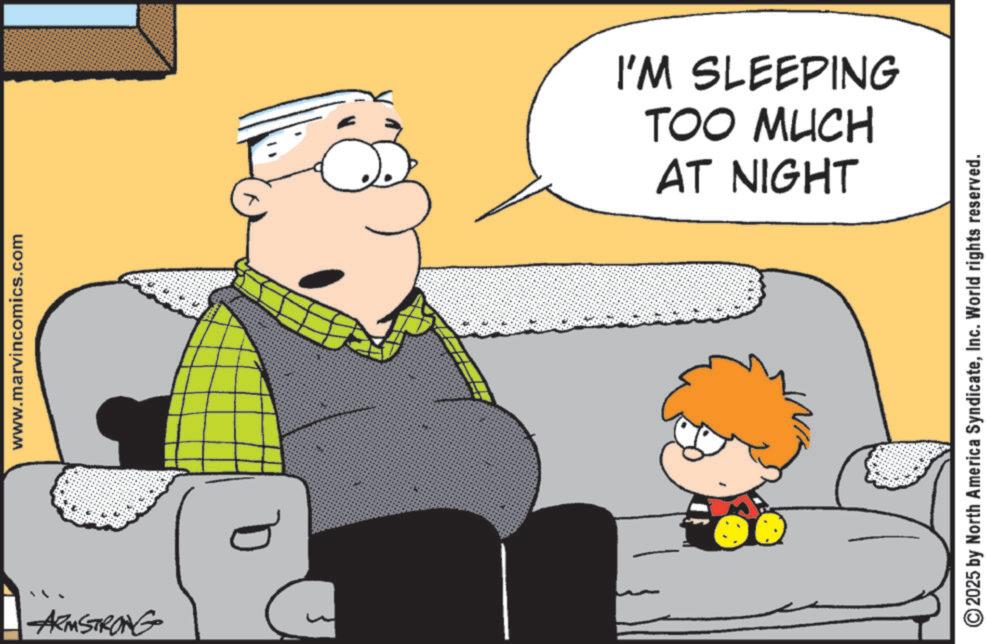 Fictional character OCR: ARMSTRONG www.marvincomics.com AT NIGHT TOO MUCH I'M SLEEPING ©2025 by North America SyndicateInc. World rights reserved. ARMSTRONG www.marvincomics.com AT NIGHT TOO MUCH I'M SLEEPING © 2025 by North America SyndicateInc. World rights reserved .