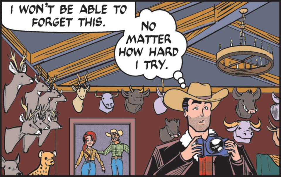 Cowboy hat OCR: I WON'T BE ABLE TO FORGET THIS. NO MATTER HOW HARD 1 TRY. I WON'T BE ABLE TO FORGET THIS . NO MATTER HOW HARD 1 TRY .