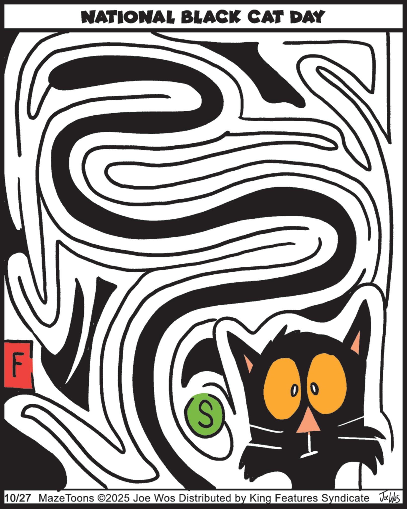 Cat OCR: F NATIONAL BLACK CAT DAY 00 10/27 MazeToons ©2025 Joe Wos Distributed by King Features Syndicate Jobs F NATIONAL BLACK CAT DAY 00 10/27 MazeToons © 2025 Joe Wos Distributed by King Features Syndicate Jobs