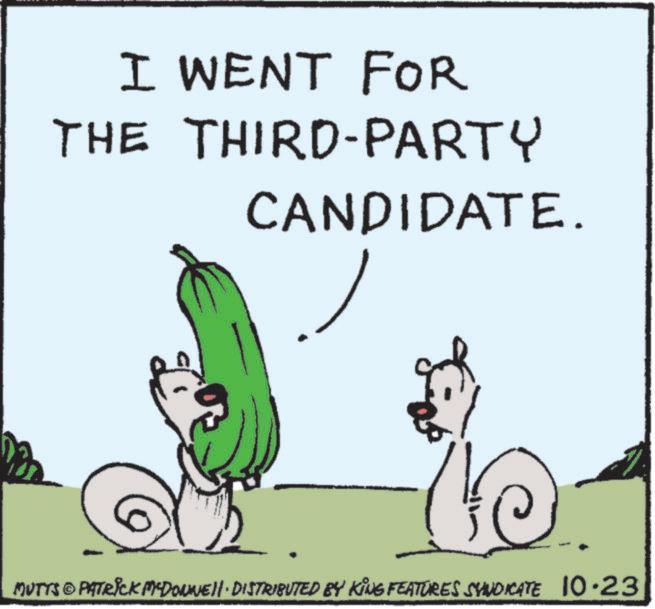 Natural foods OCR: I WENT FOR THE THIRD-PARTY CANDIDATE. G (0) MUTTS © PATRICK MYDONWEI· DISTRIBUTED BY KING FEATURES SYNDICATE 10.23 I WENT FOR THE THIRD - PARTY CANDIDATE . G ( 0 ) MUTTS © PATRICK MYDONWEI · DISTRIBUTED BY KING FEATURES SYNDICATE 10.23