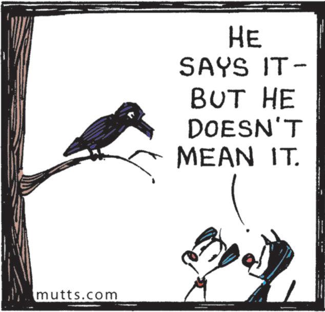 Animated cartoon OCR: mutts.com HE SAYS IT- BUT HE DOESN'T MEAN IT. mutts.com HE SAYS IT- BUT HE DOESN'T MEAN IT .