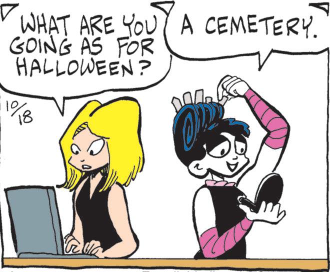 Comic book OCR: WHAT ARE YOU A CEMETERY. GOING AS FOR HALLOWEEN? 0/20 18 DOD WHAT ARE YOU A CEMETERY . GOING AS FOR HALLOWEEN ? 0/20 18 DOD