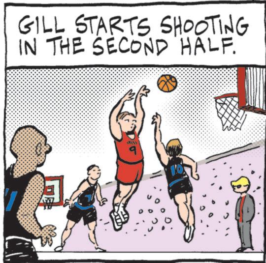 Throwing OCR: GILL STARTS SHOOTING IN THE SECOND HALF. D ? · • • GILL STARTS SHOOTING IN THE SECOND HALF . D ? · • •