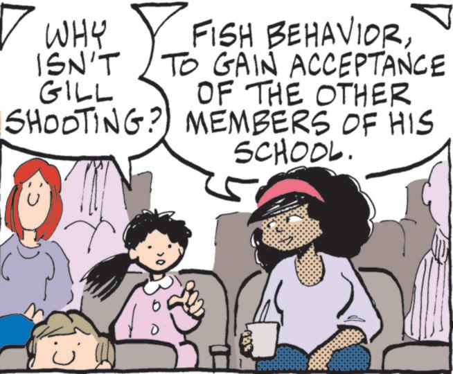 Child OCR: ? WHY ISN'T GILL Y FISH BEHAVIORTO GAIN ACCEPTANCE OF THE OTHER SHOOTING? MEMBERS OF HIS SCHOOL. ? ? WHY ISN'T GILL Y FISH BEHAVIORTO GAIN ACCEPTANCE OF THE OTHER SHOOTING ? MEMBERS OF HIS SCHOOL . ?